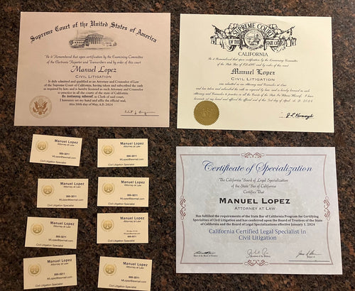 Lopez vs. Lopez - Certiifcates & Business Cards