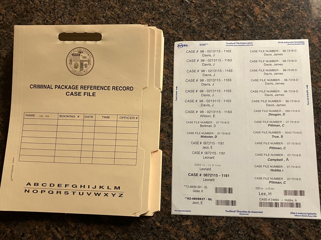 Crime 101 Folders, Labels DEC 12TH