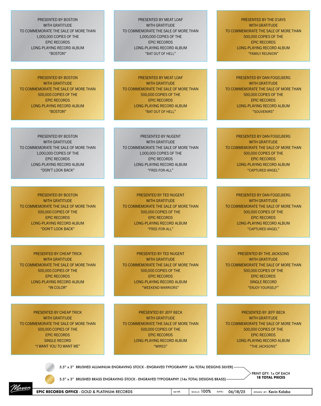 TGM Prod.  MAVEN   -  18 ALBUM SALES PLAQUES   - 6/19 RUSH