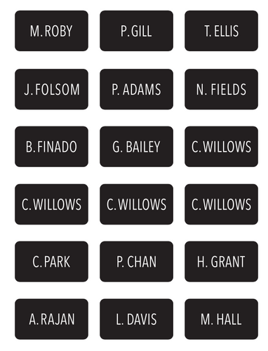 CSI Art Dept 18 Locker Name Plates