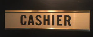 2" x 10" x 1/16" Custom Engraved  - Gold - Brushed Black Letters "CASHIER"